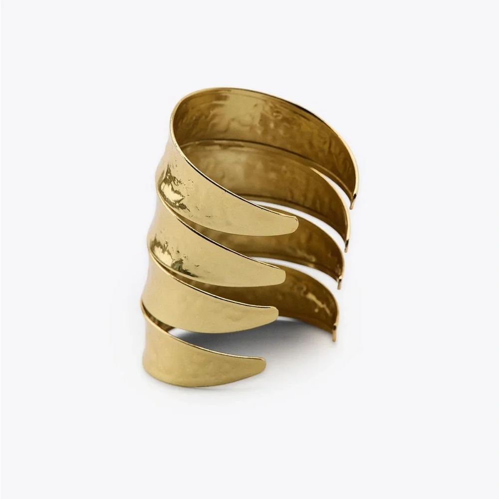 NWOT. Zara Golden Four-Row Embossed Metal Cuff Bracelet.